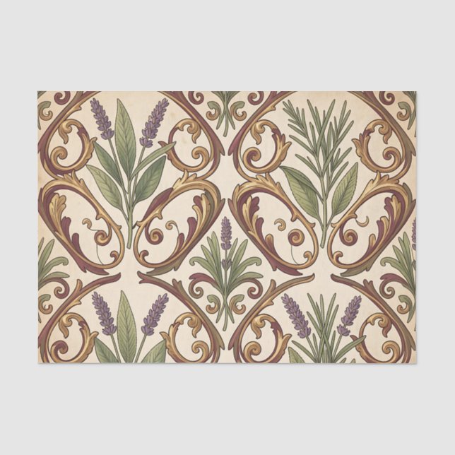 Papel De Seda Padrão de Rolo de Ouro Lavanda Alecrim (Frente )