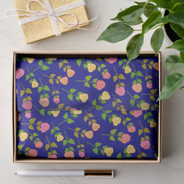 Papel De Seda Padrão de Rosa Azul Bonita (Presente)
