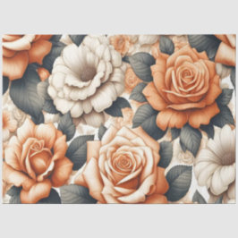 Papel De Seda Padrão de Rosa Branca e Laranja Sem Costura