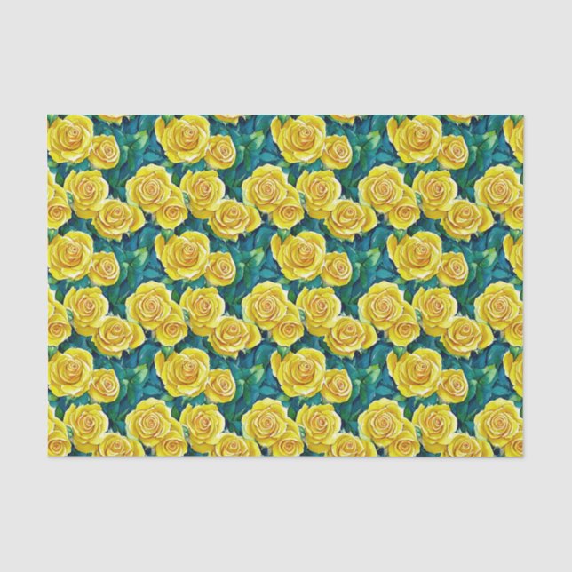 Papel De Seda Padrão de Rosa de Aquarela Amarela (Frente )