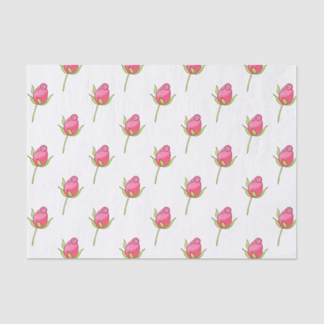 Papel De Seda Padrão de Rosa em Aquarela Rosa (Frente )