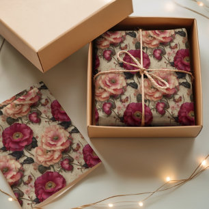 Papel De Seda Padrão de Rosa Rosa Floral Vintage Jardim Romântic