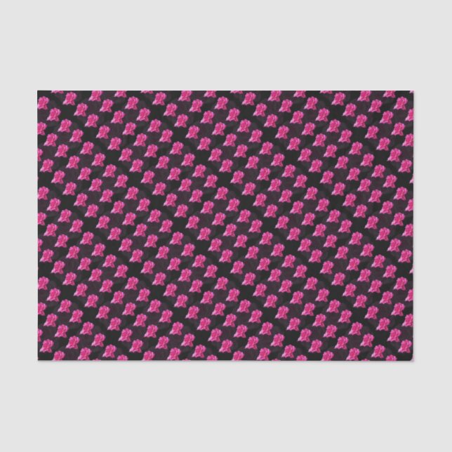 Papel De Seda Padrão De Rosa, Rosa Quente E Preto, (Frente )