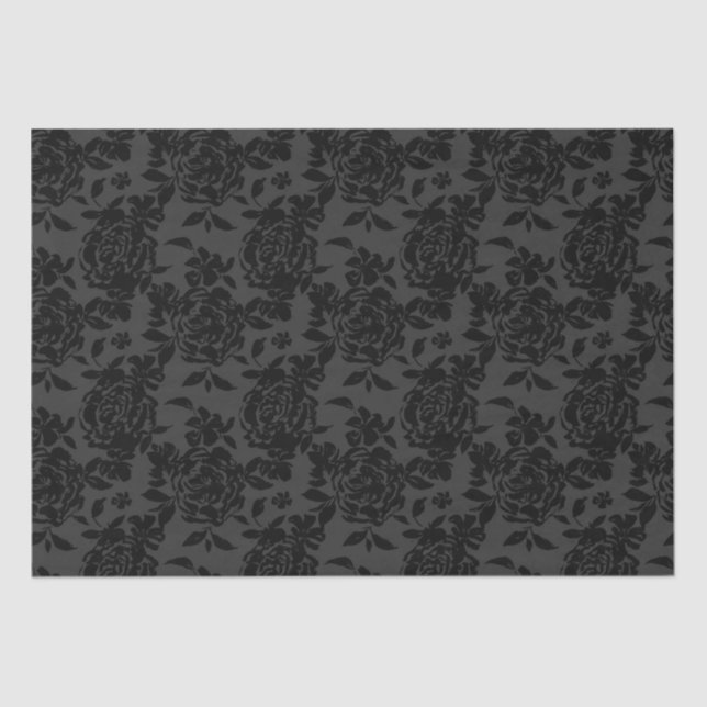 Papel De Seda Padrão de Rosas de chic preto-escuro (Frente )