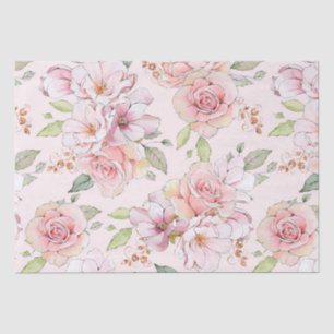 Papel De Seda Padrão de rosas de vinheta cor-de-rosa pastel