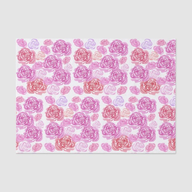 Papel De Seda Padrão de Rosas em Aquarela Pastel (Frente )