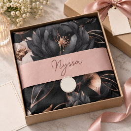 Papel De Seda Padrão de Rosas Florais Pretas Elegantes com Monog