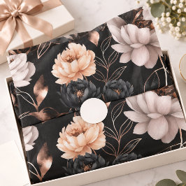 Papel De Seda Padrão de Rosas Florais Pretas Elegantes Folhas Do