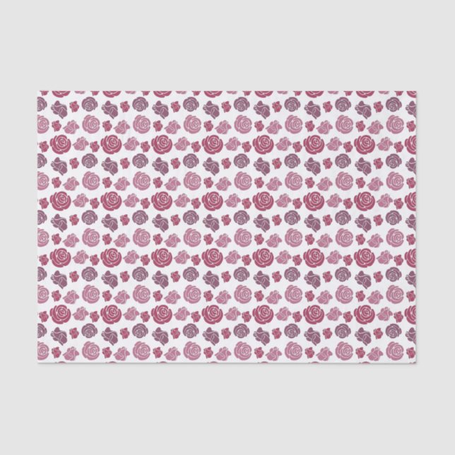Papel De Seda Padrão de Rosas Rosa e Púrpura (Frente )