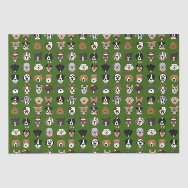 Papel De Seda Padrão de Rosto de Cão de Natal (Frente )