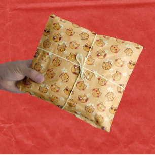 Papel De Seda Padrão de rosto de gato bonito Laranja