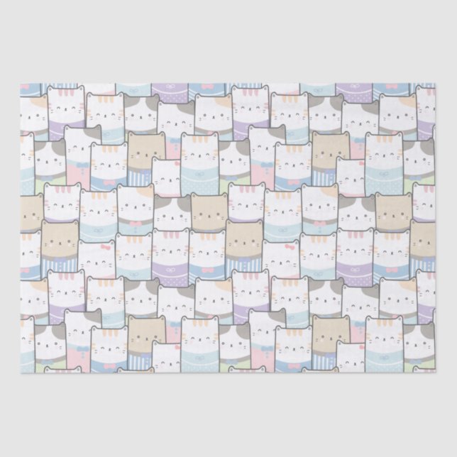 Papel De Seda Padrão de rosto de Kitten Doodle (Frente )