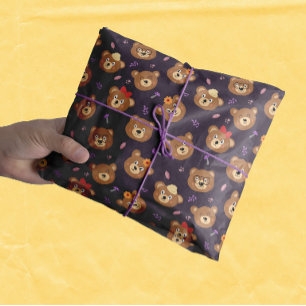 Papel De Seda Padrão de rosto do urso de pelúcia bonito outono