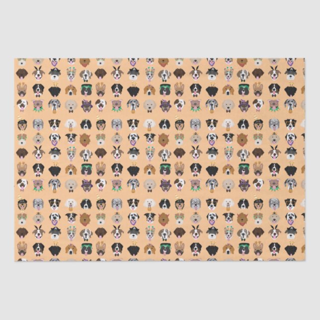 Papel De Seda Padrão de Rostos de Cachorro Halloween (Frente )