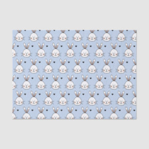 Papel De Seda Padrão de Rostos e Corações de Coelho Branco Fofo