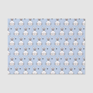 Papel De Seda Padrão de Rostos e Corações de Coelho Branco Fofo