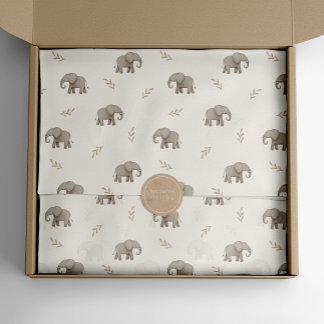 Papel De Seda Padrão de Safári Neutro de Elefantes em Aquarela