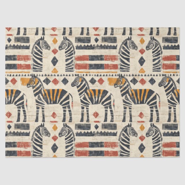 Papel De Seda Padrão de Safari Tribal Boho Zebra (Frente )
