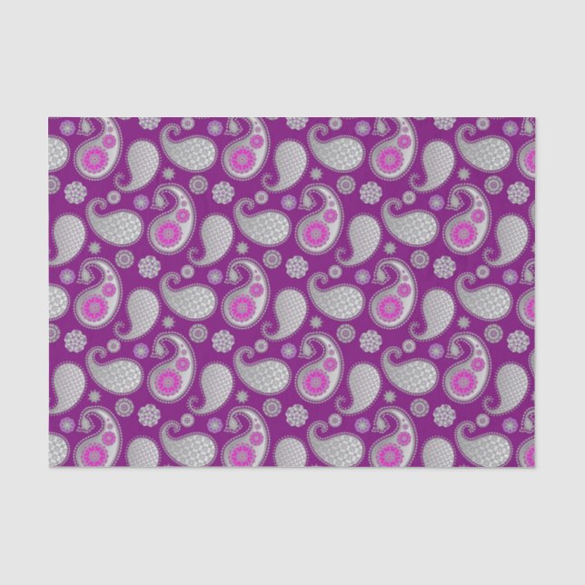 Papel De Seda Padrão de salsa, Cinzas de prata / Cinza em roxo p (Frente )
