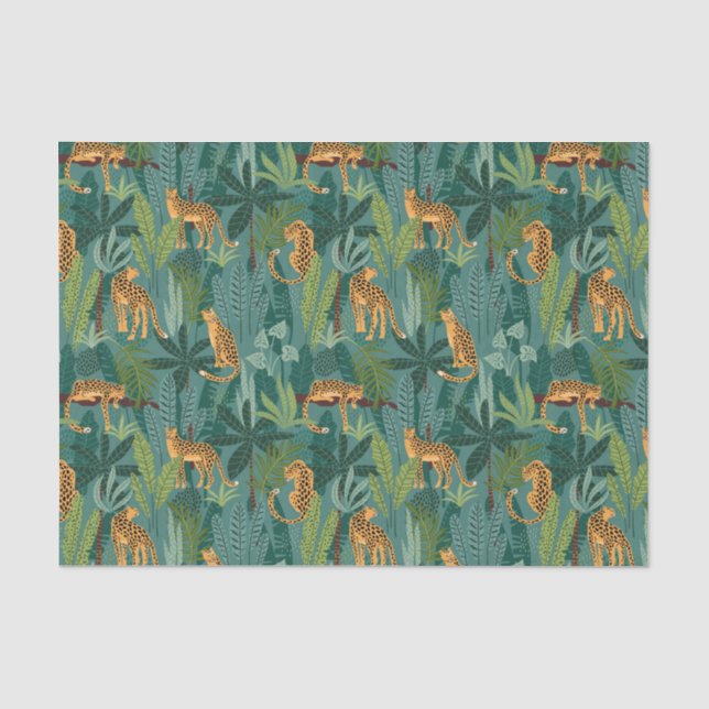 Papel De Seda Padrão de selva de leopardo Fundo Verde (Frente )