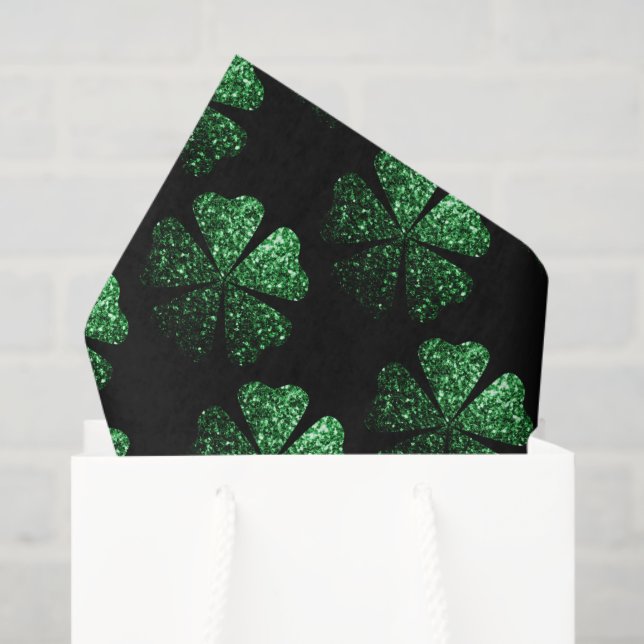 Papel De Seda Padrão de Shamrock brilhante verde escuro a preto (Sacola de presentes)