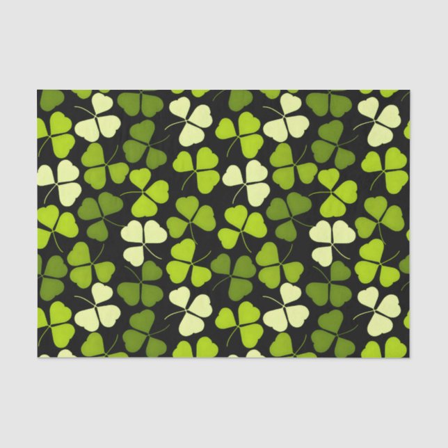 Papel De Seda Padrão de Shamrock escuro verde e preto (Frente )