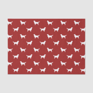 Papel De Seda Padrão de Silhuetas de Retriever Dourado em Vermel