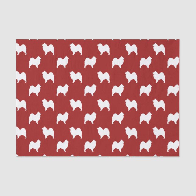 Papel De Seda Padrão de Silhuetas de Samoyed Vermelho (Frente )