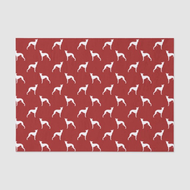 Papel De Seda Padrão de Silhuetas de Whippet Vermelho (Frente )