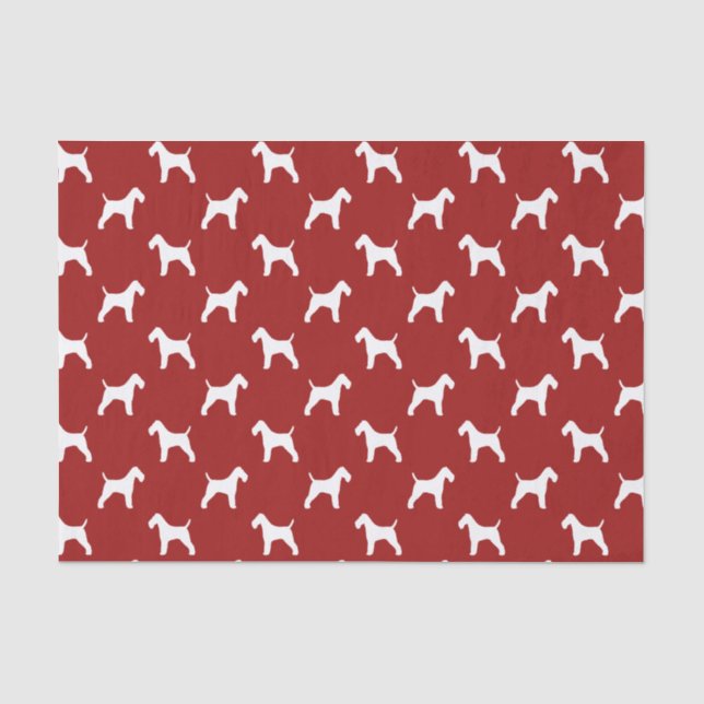 Papel De Seda Padrão de Silhuetas de Wire Fox Terrier Vermelho (Frente )