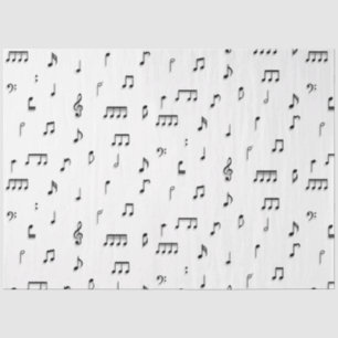 Papel De Seda Padrão de Símbolo de Notas Musicais Pretas e Branc