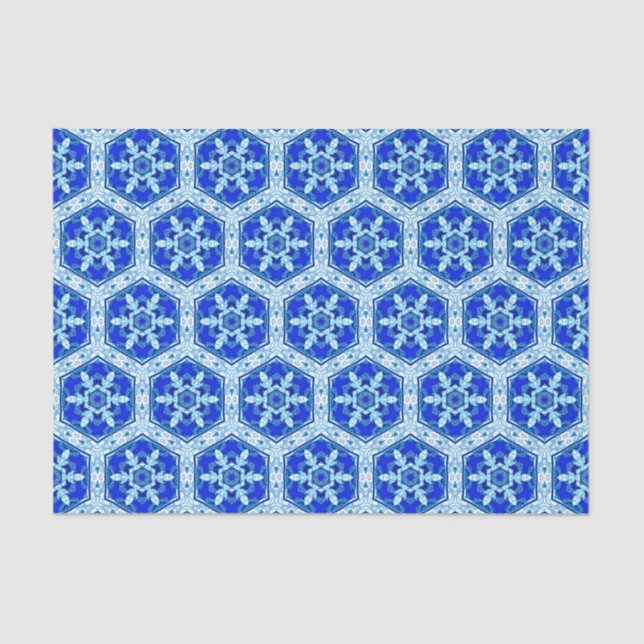 Papel De Seda Padrão de Snowflake - Azul Cobalto e Branco (Frente )