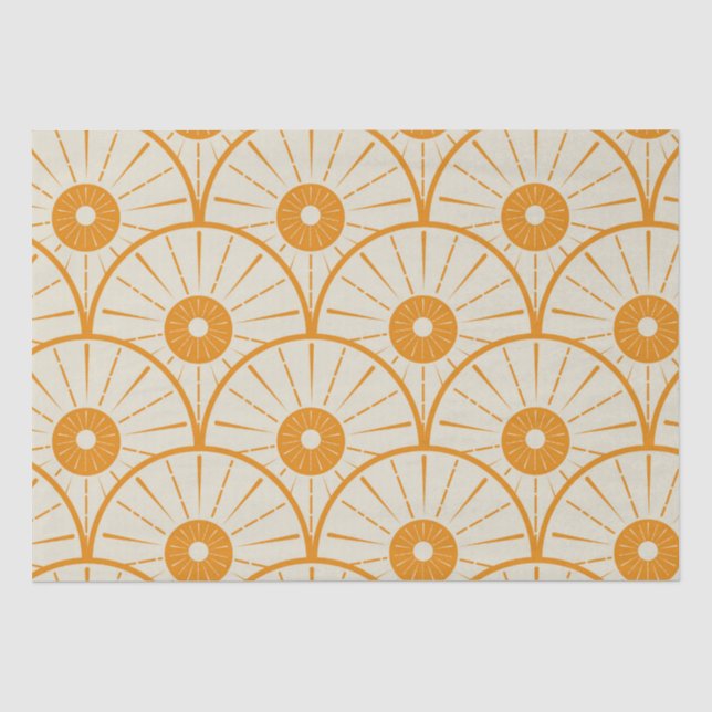 Papel De Seda Padrão de Sol Abstrato Art Déco Laranja (Frente )