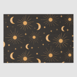 Papel De Seda Padrão de sol e lua laranja Boho
