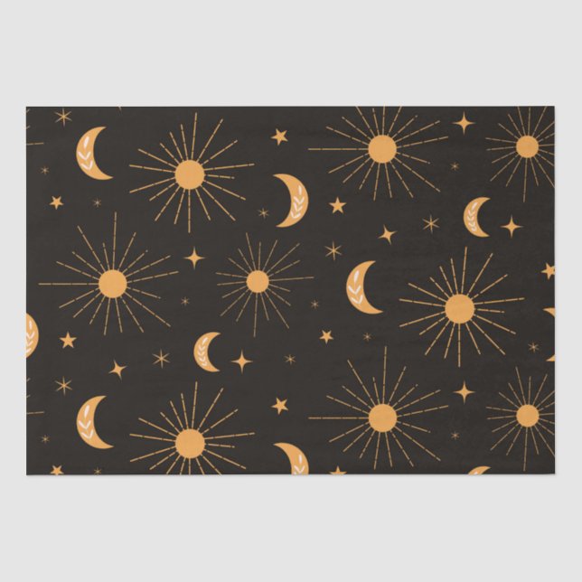 Papel De Seda Padrão de sol e lua laranja Boho (Frente )