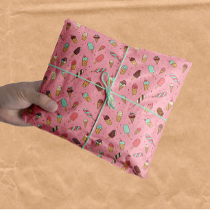 Papel De Seda Padrão de Sorvete Iummy   Rosa de Morango