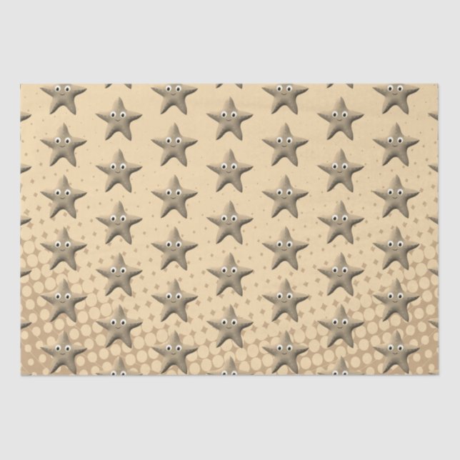 Papel De Seda Padrão de Starfish da Sépia (Frente )