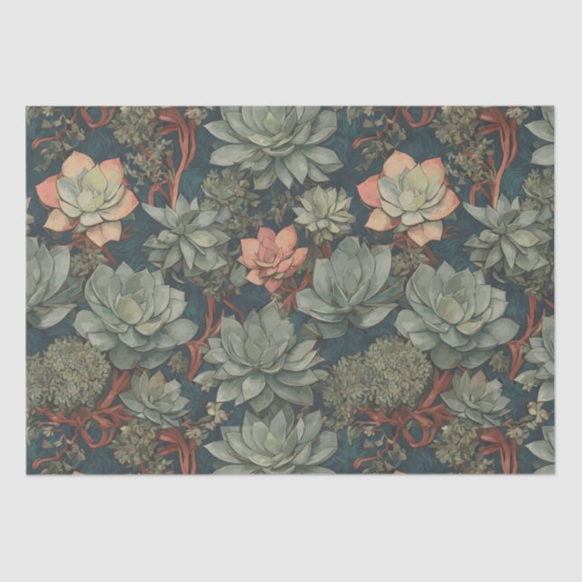 Papel De Seda Padrão de Suculentes de Sobremesas de Planta (Frente )