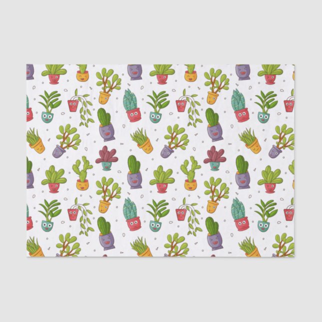 Papel De Seda Padrão de Sucultivos Naturais de Cactus Cute (Frente )