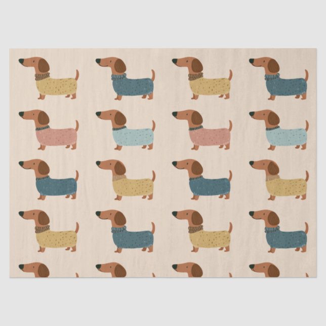 Papel De Seda Padrão de Suéter Aconchegante para Dachshund (Frente )