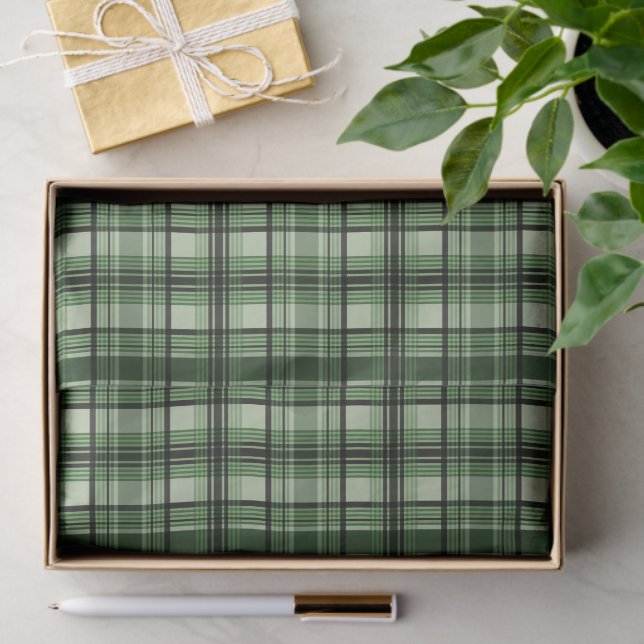 Papel De Seda Padrão De Tartan Xadrez Verde E Preto (Presente)