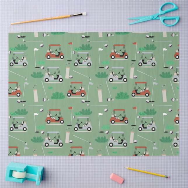 Papel De Seda Padrão de Tema de Golfe Moderno de Carrinhos de Go (Arte )