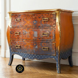 Papel De Seda Padrão de Têxtil Azul e Laranja Russo da Vintage