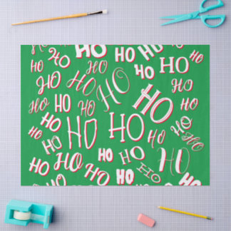 Papel De Seda Padrão de texto de Natal HO HO HO branco verde ver