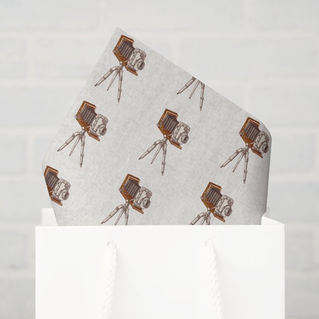 Papel De Seda Padrão de Textura de Linen Tripé da Câmera Retro V (Sacola de presentes)