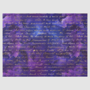Papel De Seda Padrão de tinta roxa aquarela com escrita dourada