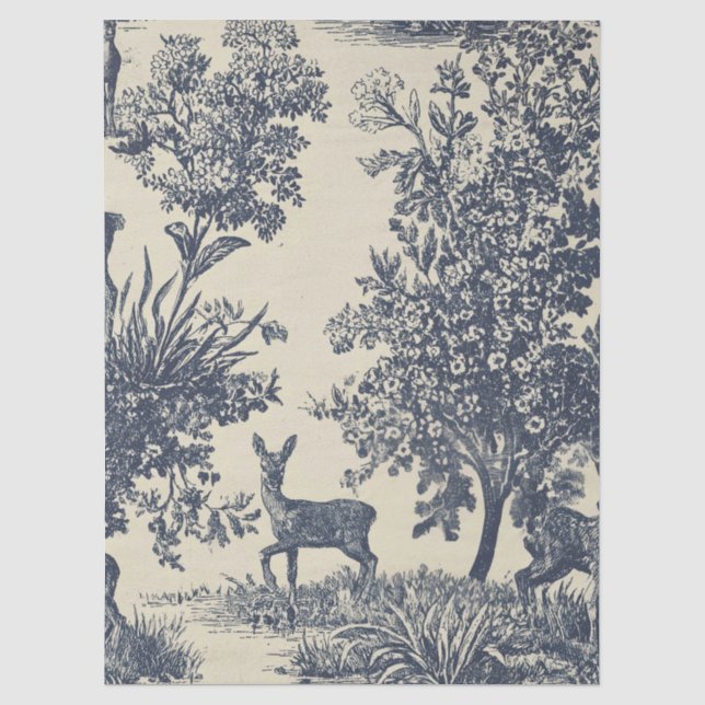 Papel De Seda Padrão de Toile de Veado Floresta Cenário Botânico (Frente )