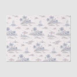 Papel De Seda Padrão de Toile Francês Tropical Costeiro Azul