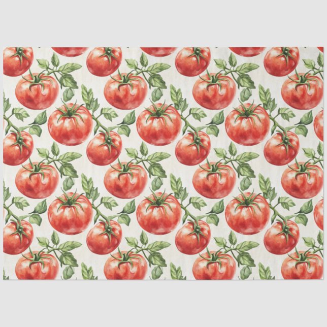 Papel De Seda Padrão de Tomate em Aquarela (Frente )