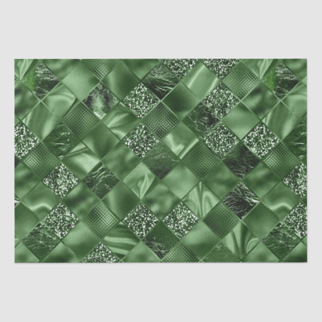 Papel De Seda Padrão de Treliça de Diamante com Brilho Verde Ele (Frente )